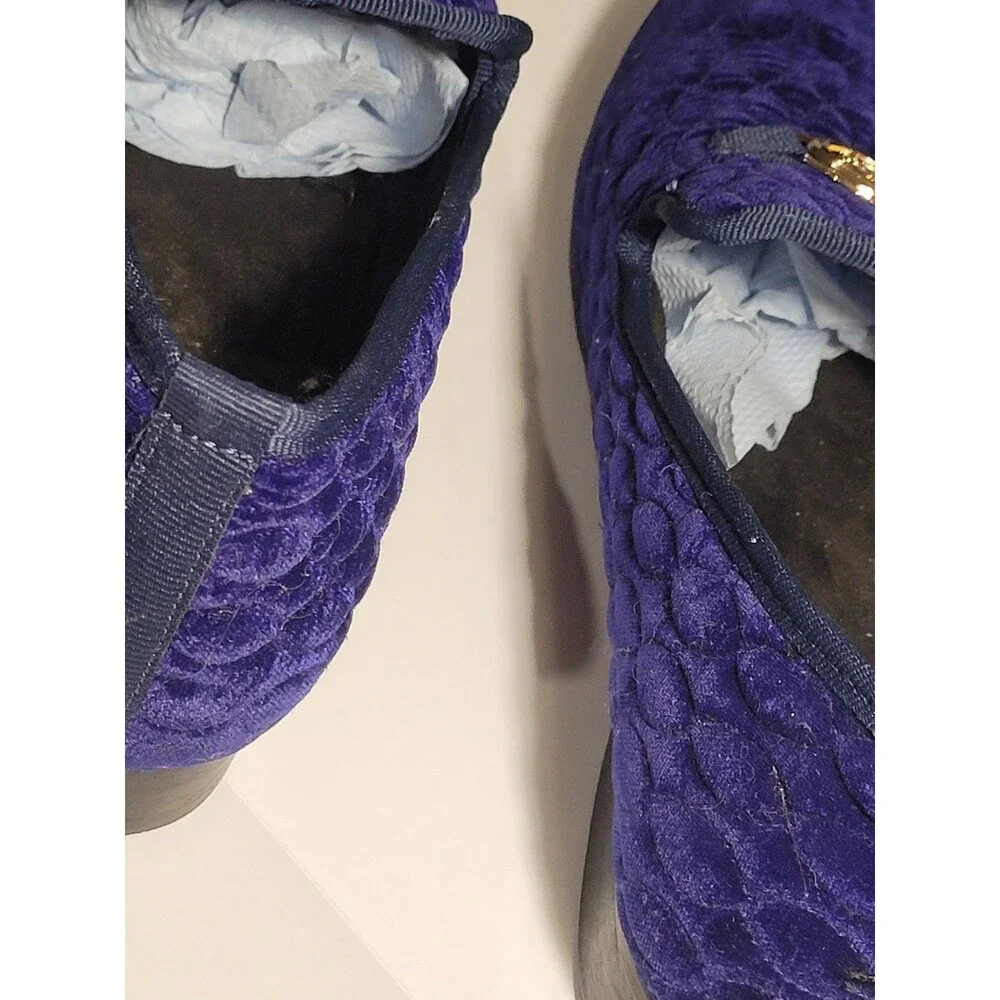 Stacy Adams Mens Blu/ Purp Quilted Velvet Loafers Slip On Gold Medallion 14m